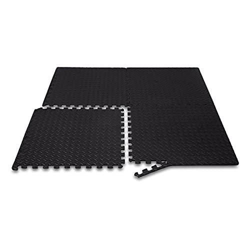 Amazon Basics Foam Interlocking Exercise Gym Floor Mat Tiles - Pack of 6, 24.7 x 24.7 x .5 Inches, Black