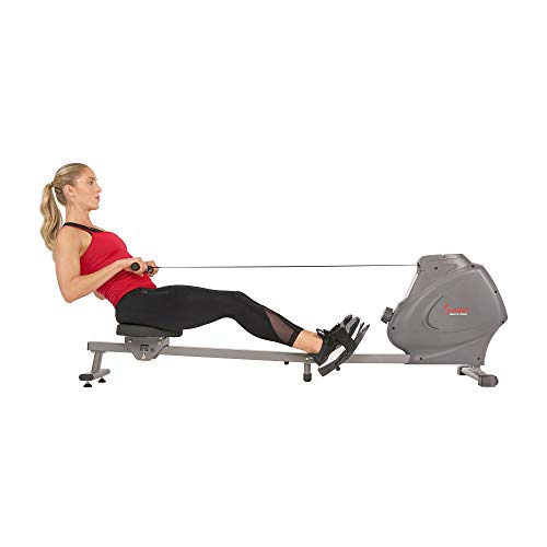 Sunny Health & Fitness Compact Folding Magnetic Rowing Machine with LCD Monitor, Bottle Holder, 43 Inch Slide Rail, 285 LB Max Weight - Synergy Power Motion - SF-RW5801, Silver