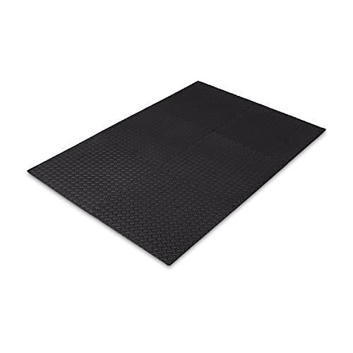 Amazon Basics Foam Interlocking Exercise Gym Floor Mat Tiles - Pack of 6, 24.7 x 24.7 x .5 Inches, Black