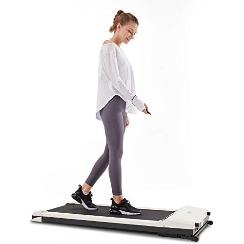 UMAY Under Desk Treadmill with Foldable Wheels, Portable Walking Jogging Machine Flat Slim Treadmill with Free Sports App & Remote Control, Jogging Running Machine for Home/Office