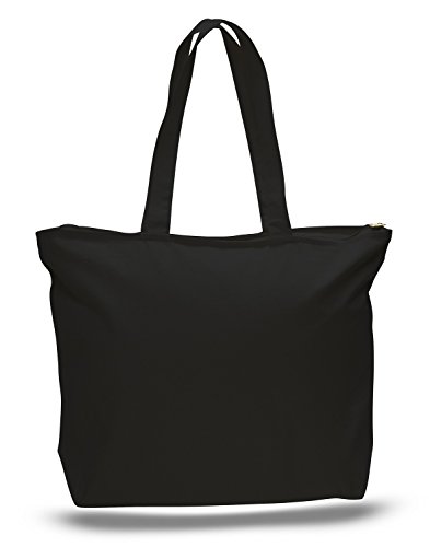 (6 Pack) Set of 6 Heavy Canvas Large Tote Bag with Zippered Closure (Black)