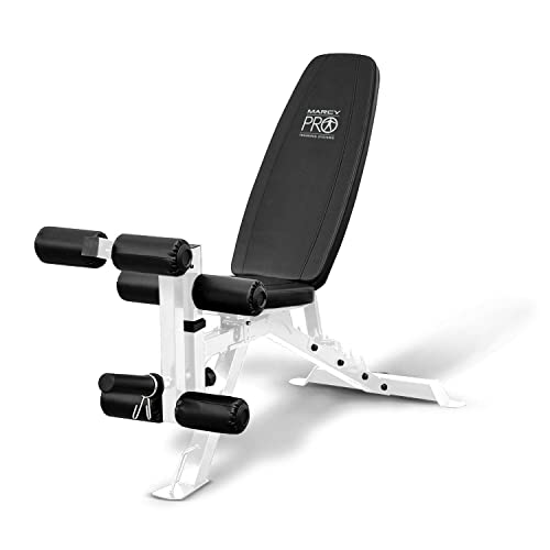 Marcy PM-5788 Powder Coated Steel Home Gym Multipurpose Multifunctional Adjustable Weight Bench for Total Body Workout, White