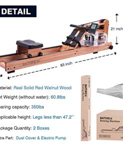 BATTIFE Water Rowing Machine with Bluetooth Monitor, Solid Red Walnut Wood Rower 350 lb Weight Capacity for Home Gyms Fitness Indoor Training Use with a Electric Pump and Dust Cover
