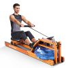 RUNOW Water Rowing Machine with LCD Monitor Water Rower Wooden Adjustable Resistance Oak Wood Rowing Machine for Home Use