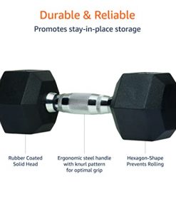 Amazon Basics Rubber Encased Exercise & Fitness Hex Dumbbell, Hand Weight for Strength Training, 25 lbs, Black