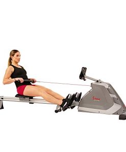 Sunny Health & Fitness Magnetic Rowing Machine Rower with Dual Resistance, Programmable Monitor, 300 LB Max Weight and Foldable Quiet Aluminum Slide Rail - SF-RW5854,Gray