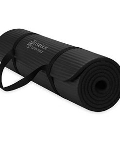 Gaiam Essentials Thick Yoga Mat Fitness and Exercise Mat With Easy-Cinch Yoga Mat Carrier Strap, Black, 72 InchL X 24 InchW X 2/5 Inch Thick