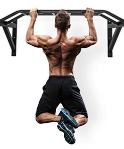 Wall Mount Pull-Up Bar - 47” Multi-Grip Chin-Up Station with Hangers for Punching Bags, Power Ropes for Home Gym Strength Training Equipment (Black.)