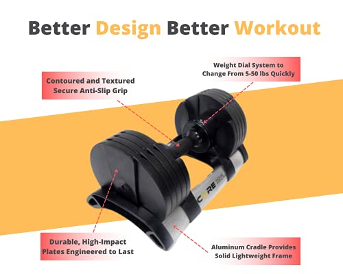 Core Fitness® Adjustable Dumbbell Weight Set by Affordable Dumbbells - Adjustable Weights - Space Saver - Dumbbells for Your Home