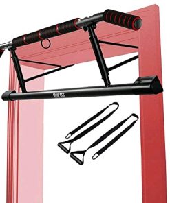 Iron Age Pull Up Bar For Doorway - Angled Grip Home Gym Exercise Equipment - Pullupbar With Shortened Upper Bar and Bonus Suspension Straps(Fits Almost All Doors)