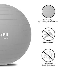 SpoxFit Ball Chair Yoga Ball Chair Exercise Ball Chair with Base for Home Office, Stability Ball & Balance Ball with Resistance Bands, Workout Poster, Home Gym Ball Anti Burst Design-65cm