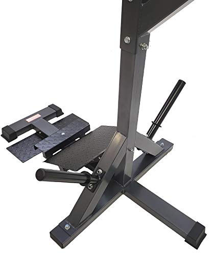 TDS Leverage Calf & Squat Machine with Pillow Block Bearings, Finished Thick Contour Shoulder and Back Pads, Heavy Duty Diamond Plates to accommodate Short to Tall 6’-6” People. Color Dark Grey
