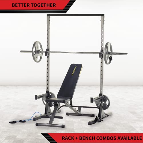 Fitness Reality Squat Rack Power Cage with J-Hooks, Landmine 360° Swivel, Weight Plate Storage Attachment and Power Band Pegs