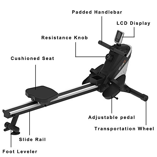 ATIVAFIT Magnetic Rower Rowing Machine 8 Level Adjustable Resistance Exercise for Whole Body with LCD Monitor for Home Use Folding Magnetic Rower