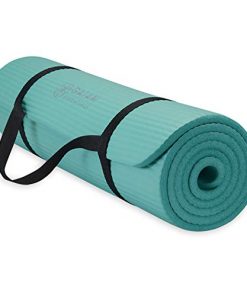 Gaiam Essentials Thick Yoga Mat Fitness & Exercise Mat With Easy-Cinch Yoga Mat Carrier Strap, Teal, 72"L X 24"W X 2/5 Inch Thick