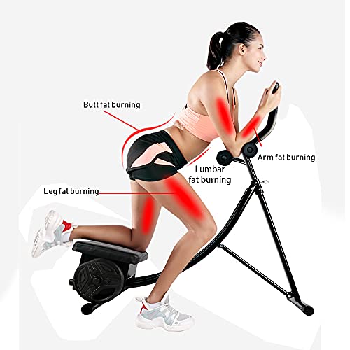 Ab Machine, Core Abdominal Workout Coaster Height Adjustable Strength Training Cruncher Full Body Exercise Equipment with Digital Monitor Foldable Abs Fitness Trainers for Home Gym, Office (Black)