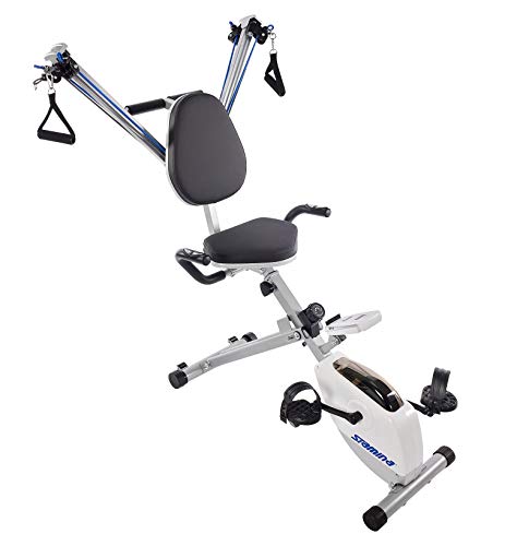 Stamina Exercise Bike and Strength System, White/Blue- Smart Workout App, No Subscription Required