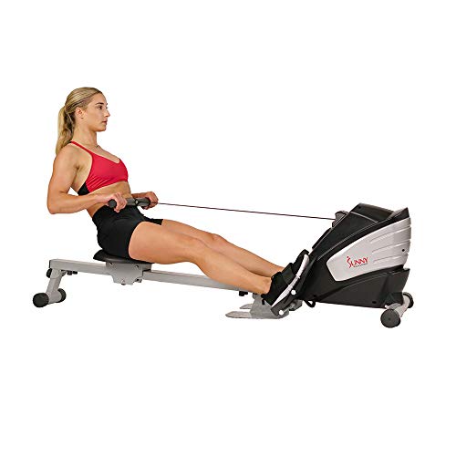 Sunny Health & Fitness Dual Function Magnetic Rowing Machine w/ Digital Monitor, Multi-Exercise Step Plates, 275 LB Max Weight and Foldable - SF-RW5622