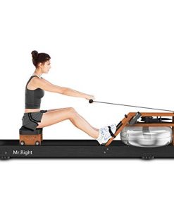Mr. right Water Rowing Machine for Home Use,Oak Wood Water Rower with Customizable Bluetooth LCD Monitor (Rower Cover and Electric Water Pump Included) (Black&Orange)