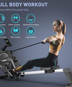 PASYOU Folding Rowing Machine Indoor Magnetic Rower for Full Body Workout with 15 Level Adjustable Magnetic Resistance Advanced Belt Driven System LCD Monitor Smooth Quiet Home Exercise Training