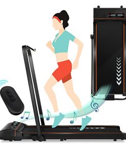 2 in 1 Folding Under Desk Treadmill, Portable Electric Treadmill Walking Jogging Machine with Bluetooth Speaker, Remote Control for Home Office Use,Black