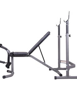 Body Champ Weight Bench with Leg Extension Attachment, 2-Piece Combo Adjustable Bench Press, Workout Bench and Squat Rack BCB3780, Gray/Silver