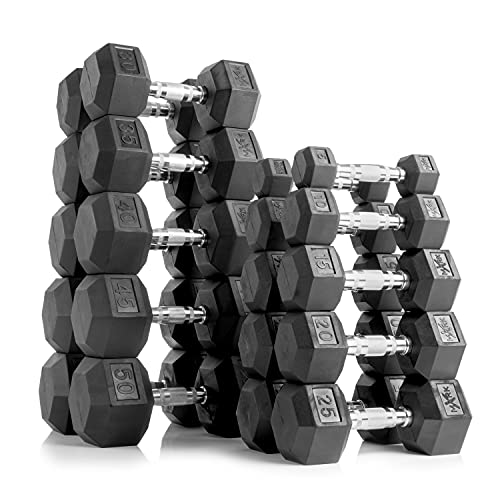 XMark 550 lb Dumbbell Set and Heavy Duty Dumbbell Rack, 5 to 50 lb Hex Dumbbell Set (10 Pair) with 3 Tier Storage Rack, Dumbbells and Dumbbell Storage Rack