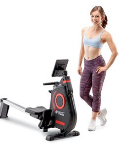 CIRCUIT FITNESS Circuit Fitness Foldable Magnetic Rowing Machine for Cardio and Body Building Exercise - Red/Bluetooth