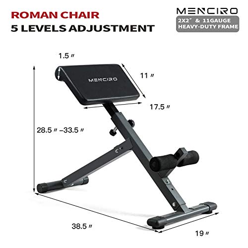 MENCIRO Roman Chair Hyperextension Bench, 40 Degree 5 Levels Adjustable Roman Chair Back Extension for Home Gym Abdominal Workout Exercise