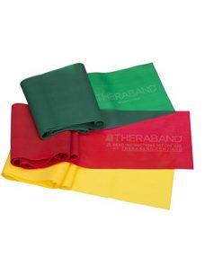 THERABAND Resistance Band Set, Professional Latex Elastic Bands for Upper & Lower Body, Core Exercise, Physical Therapy, Lower Pilates, At-Home Workouts, & Rehab, 5 Foot, Yellow, Red & Green, Beginner