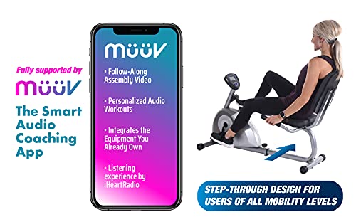 Stamina Magnetic Recumbent Exercise Bike - Smart Workout App, No Subscription Required - Walk-Thru Design - LCD Fitness Monitor