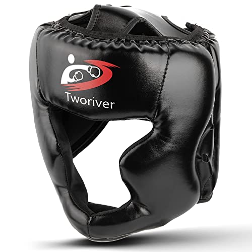 Boxing Headgear, Synthetic Leather MMA Headgear, UFC Fighting by SANJOIN, Black