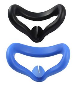 2 PCS VR Face Silicone Cover for Oculus Quest 2 VR Headset, Soft Anti-Sweat VR Eye Cover Face Padding, Washable Anti-Leakage Light Blocking Eye Cover (Black+Blue)