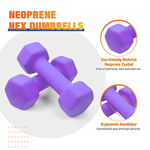 Portzon Set of 2 Neoprene Dumbbell Hand Weights, Anti-slip, Anti-roll , 5-Pound , Black