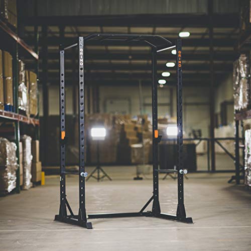 GRIND FITNESS Alpha3000 Power Rack, Squat Rack with Barbell Holder, Silver Spotter Arm,2x2 Uprights, Textured Multi-Grip Pull Up Bar, Heavy Duty J-Cups (Alpha3000 Squat Rack + 3-Post Bench)