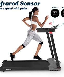 Folding Treadmill for Small Space with Infrared Induction,Home Use Small Foldable Treadmill Running Machine with Touch Screen,12 Preset Programs,Pulse Sensor and Device Holder for Apartment