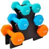 Sporzon! Colored Neoprene Coated Dumbbell Set with Stand, Multiple