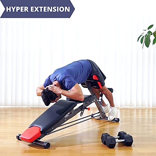Finer Form Multi-Functional FID Weight Bench for Full All-in-One Body Workout – Hyper Back Extension, Roman Chair, Adjustable Ab Sit up Bench, Incline Decline Bench, Flat Bench