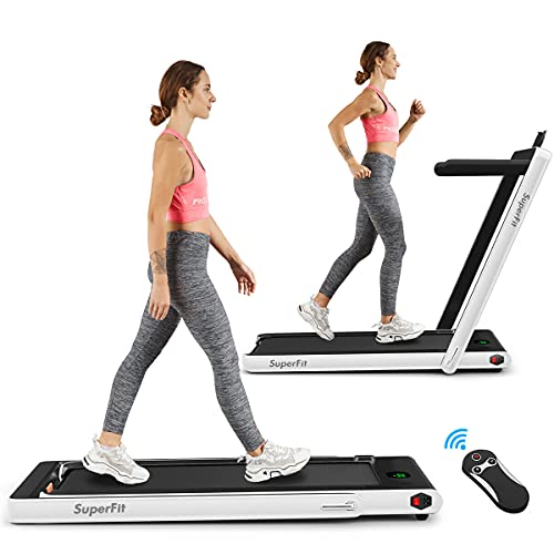 Goplus 2 in 1 Folding Treadmill, 2.25HP Superfit Under Desk Electric Treadmill, Installation-Free with Blue Tooth Speaker, Remote Control, APP Control and LED Display, Walking Jogging for Home Office