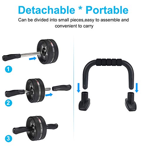 EnterSports AB Wheel Roller, 6-in-1 Exercise Roller Wheel Kit with Knee Pad, Resistance Bands, Pad Push Up Bars Handles Grips , Perfect Home Gym Equipment for Men Women Abdominal Roller