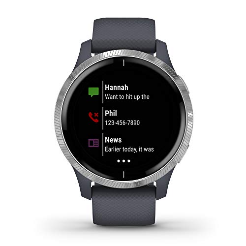 Garmin Venu, GPS Smartwatch with Bright Touchscreen Display, Features Music, Body Energy Monitoring, Animated Workouts, Pulse Ox Sensors and More, Granite Blue and Silver