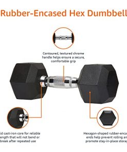 Amazon Basics Rubber Encased Exercise & Fitness Hex Dumbbell, Hand Weight for Strength Training, 25 lbs, Black