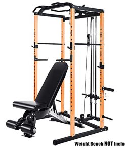 VANSWE Power Cage with LAT Pull Down Attachment, 1000-Pound Capacity Power Rack Full Home Gym Machine with Multi-Grip Pull-up Bar and Dip Handle (Upgraded Version)