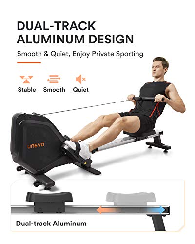 UREVO Foldable Rowing Machine Rower,Magnetic Row Machine Folding Exercise Rower with Aluminum Rail, LCD Monitor,8 Level Adjustable Resistance,330 lb Weight Capacity
