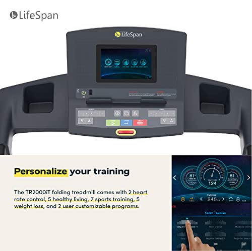LifeSpan Fitness TR2000iT Folding Treadmill with 7'' Full Color Display, 2.5 HP Motor, Bluetooth Speakers, Supports up to 300lbs