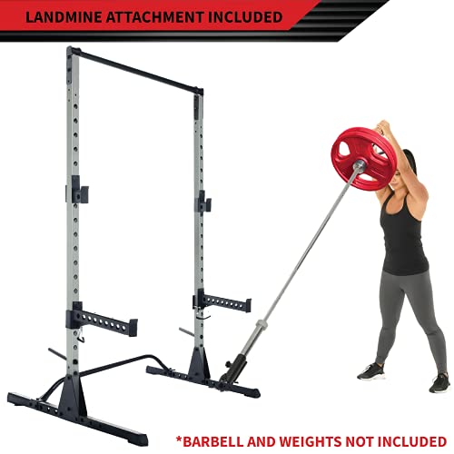 Fitness Reality Squat Rack Power Cage with J-Hooks, Landmine 360° Swivel, Weight Plate Storage Attachment and Power Band Pegs