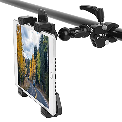 iTODOS Tablet Holder for Spin Bike, Stroller,Treadmill,Golf Cart, Wheelchair,Stationary Bike,Microphone Stand, Adjustable 7~11" Tablet Clip Fits iPad,Samsung Galaxy Tab, Google Nexus, Fire HD and GPS