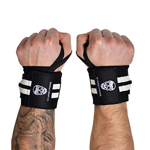 Gymreapers Weightlifting Wrist Wraps (Competition Grade) 18" Professional Quality Wrist Support with Heavy Duty Thumb Loop - Best Wrap for Powerlifting, Strength Training, Bodybuilding(White,18")
