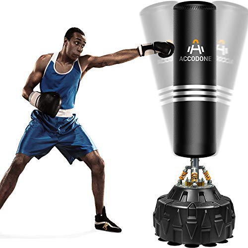 ACCODONE Freestanding Punching Bag with Stand 70‘’ 182lb Heavy Boxing Bag with Suction Cup Base for Adult Youth - Men Stand Kickboxing Bags Kick Punch Bag | Black