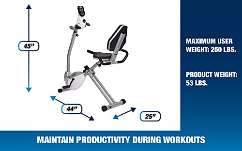 Stamina Recumbent Exercise Bike with Upper Body Exerciser - Smart Workout App, No Subscription Required Adjustable Tension - LCD Monitor Tracks Metrics